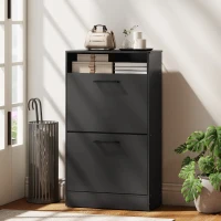 HOMCOM Shoe Cabinet 2 Flip Drawers Adjustable Dividers Shoe Storage Cabinet Top Shelf Entryway Black(m-10)