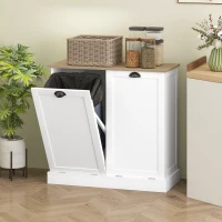 HOMCOM Dual Tilt out Laundry Hamper Cabinet with 2 Removable Basket, Modern Bathroom Storage Cabinet with Shaker Doors and Handles, White(m-8)