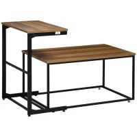 HOMCOM Industrial Style Nesting Tables Set of 2 w/ Metal Frame for Living Room(m-1)