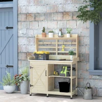 Outsunny Wooden Potting Bench with Storage, Aluminum Tabletop for Backyard, Patio, Balcony, Natural(m-10)