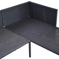Outsunny 3 Piece Patio Furniture Set, Rattan Outdoor Sofa Set with Chaise Lounge & Loveseat, Soft Cushions, Tempered Glass Table, L-Shaped Sectional Couch, Blue(m-9)