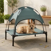 PawHut Elevated Dog Bed with Removable Canopy, Outdoor Dog Cot with UV Protection Canopy Shade, 24 inch Pet Bed for Camping, Gray(m-10)