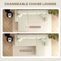 HOMCOM Corner Sofa with Reversible Chaise Lounge, Corduroy L-Shaped Sectional Sofa with Pocket Spring, Cream White(m-4)