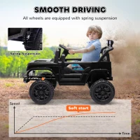 Qaba 12V Battery Powered Ride On Truck, Kids Electric Car with Spring Suspension, Remote, Horn, USB Music, Black(m-5)