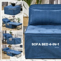 HOMCOM Ottoman Sofa Bed, 4 in 1 Multi-Function Button Tufted Folding Sleeper Chair Bed with Adjustable Backrest, Pillow, Side Pocket for Home Office, Bedroom, Living Room, Blue(m-4)