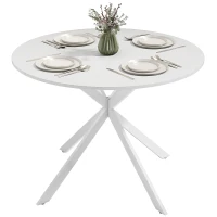 HOMCOM 40" Round Kitchen Table for 4, Industrial Dining Table with Steel Legs for Dining Room, White Oak(m-9)