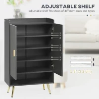 HOMCOM Entryway Shoe Storage Cabinet, Narrow Shoe Cabinet with Adjustable Shelves and Open Shelf for 15 Pairs of Shoes, Grey(m-5)