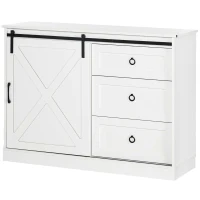 HOMCOM Farmhouse Kitchen Sideboard, Buffet Cabinet with Sliding Barn Door and 3 Storage Drawers for Living Room, White(m-11)