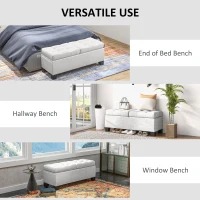 HOMCOM 46" Storage Ottoman Bench, Upholstered End of Bed Bench with Steel Frame, Button Tufted Storage Bench with Safety Hinges for Living Room, Entryway, Bedroom, Cream(m-6)