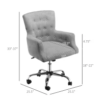 HOMCOM Mid Back Task Chair, Modern Home Office Chair with Tufted Button Design and Padded Armrests, Swivel Computer Desk Chair for Study Living Room Bedroom, Gray(m-4)