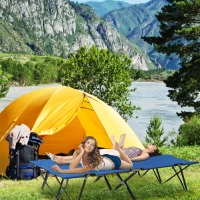 Outsunny 2 Person Folding Camping Cot for Adults, 50" Extra Wide Outdoor Portable Sleeping Cot with Carry Bag, Elevated Camping Bed, Beach Hiking, Blue(m-10)