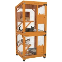 PawHut Large Cat House for 1-3 Cats on Wheels Wooden Catio Enclosure Orange(m-11)