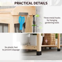 Outsunny Potting Bench Table, Outdoor Garden Table Wooden Work Station with Removable Sink, Faucet, Drawer, Shelves, Hooks, Natural Wood(m-6)
