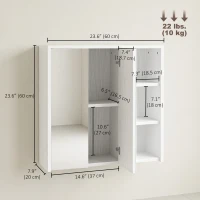 HOMCOM Bathroom Medicine Cabinet with Mirror, Wall Mount Mirror Cabinet with Open Shelves, White Wood Grain(m-3)