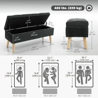 HOMCOM Storage Ottoman with Lid, Velvet Upholstered Storage Bench with Wood Legs for Living Room, Black(m-3)