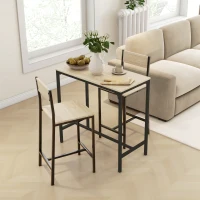 HOMCOM 3 Piece Pub Table and Chairs for 2, Bar Table and Stools with Footrest for Small Space, Oak(m-8)