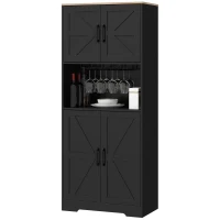 HOMCOM Farmhouse Kitchen Pantry, 68" Freestanding Hutch Storage Cabinet with Microwave Oven Countertop, Black(m-2)