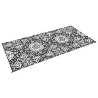 Outsunny Outdoor Rug for Patio, 9' x 18' Waterproof Large Mat, Reversible Plastic Straw Rug for Decor, Portable Outside RV Camping Area Carpet Mat for Backyard Porch Deck Picnic, Gray & White Floral(m-11)