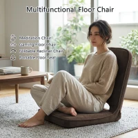 Floor Chair with Adjustable Back Support, Foldable Padded Gaming Floor Seat for Adults & Kids, Multi-Position Meditation Chair with Corduroy Cover for Reading, Gaming & Watching TV (Brown)(m-8)
