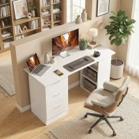 HOMCOM Computer Desk, 47" Writing Table with 3-Tier Shelves and 3 Reversible Drawers for Home Office, Bedroom, White(m-8)