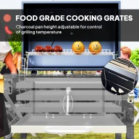 Outsunny Charcoal BBQ Grill, Outdoor Portable Cooker for Camping or Backyard Picnic, Barbecue Grill with Side Table, Bottom Storage Shelf, Wheels and Handle, Black(m-4)