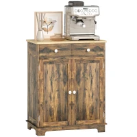 HOMCOM Kitchen Storage Cabinet, Sideboard Floor Cupboard with Solid Wood Top, Adjustable Shelf, and 2 Drawers, Brown(m-11)