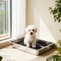 PawHut Dog Potty Tray Stainless Steel for Small and Medium Dogs, Dog Training Tray for Porch, Bathroom, Balcony, 28" x 20" x 4"(m-10)