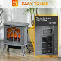 HOMCOM Electric Fireplace Heater, Freestanding Fireplace Stove with Realistic Logs and Flame Effect, 750W/1500W, Gray(m-5)