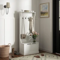 HOMCOM Hall Tree with Coat Rack, Storage, and Sitting Bench, Cream White(m-2)