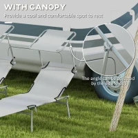 Outsunny 2 Pieces Outdoor Lounge Chair, Adjustable Folding Chaise Lounge, Tanning Chair with Sun Shade for Beach, Camping, Hiking, Backyard, Light Grey(m-6)