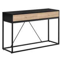 HOMCOM Console Table, Hallway Table with 2 Drawers,  Steel Frame Sofa Table for Entrance and Living Room, Black(m-11)