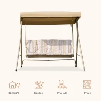 Outsunny 3-Seat Patio Swing Chair, Outdoor Canopy Swing Glider with Removable Cushion, Adjustable Shade and Weather Resistant Steel Frame, for Porch, Garden, Poolside, Backyard, Brown(m-7)