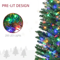 HOMCOM 7' Artificial Pencil Christmas Trees Holiday Decoration with Colorful LED Lights, Steel Base, Skinny Shape(m-5)