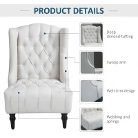 HOMCOM Linen Fabric Button Tufted Wingback Accent Chair with Thick Padded Cushioned Seats and Wooden Legs for Living Room and Bedroom, Beige(m-5)