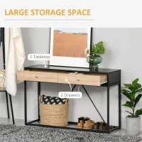 HOMCOM Console Table, Hallway Table with 2 Drawers,  Steel Frame Sofa Table for Entrance and Living Room, Black(m-4)