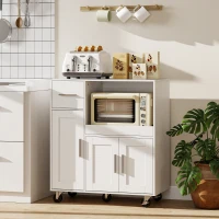 HOMCOM Microwave Cabinet Kitchen Cart Sliding Tray Adjustable Shelf Cable Hole 31.5" x 15.7" x 34.9" in White(m-1)