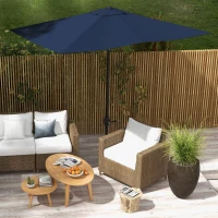 Outsunny 6.5' x 10' Rectangular Market Umbrella, Patio Outdoor Table Umbrella with Crank and Push Button Tilt, Blue(m-8)