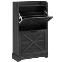 HOMCOM Slim Shoe Storage Cabinet, Farmhouse Shoe Cabinet with 2 Flip Drawers, Adjustable Shelves for 8 Pairs, Distressed Grey(m-2)