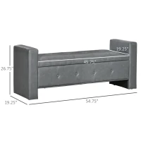 HOMCOM Storage Ottoman Bench with Soft Closing Hinged Lid, Faux Leather Upholstered Bench with Button Tufted Design and Armrests for Living Room, Gray(m-3)