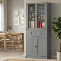 HOMCOM 72" Freestanding Kitchen Pantry Cabinet, Tall Storage Cabinet with Glass Doors, Drawer and Adjustable Shelves for Dining Room, Grey(m-10)