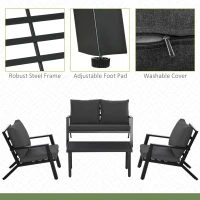 Outsunny 4 Piece Patio Furniture Set, Outdoor Conversation Set with Armchairs, Loveseat, Coffee Table and Cushions for Backyard, Poolside, Lawn and Garden, Black(m-6)