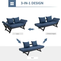 HOMCOM Single Person 3 Position Convertible Chaise Lounger Sofa Bed with 2 Large Pillows and Oak Frame, Dark Blue(m-8)