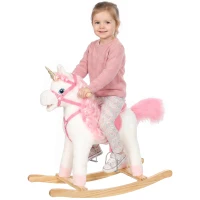 Qaba Baby Rocking Horse, Unicorn Kid Ride on Toy with Rocking Limit, Tail Wag Mouth Movement, Sounds for 3-5 Y, White(m-13)