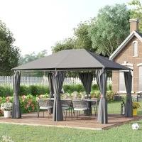 Outsunny 10' x 13' Outdoor Patio Gazebo Canopy Shelter with 6 Removable Sidewalls, & Steel Frame for Garden, Lawn, Backyard and Deck, Grey(m-10)