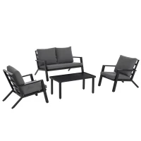 Outsunny 4 Piece Patio Furniture Set, Outdoor Conversation Set with Armchairs, Loveseat, Coffee Table and Cushions for Backyard, Poolside, Lawn and Garden, Black(m-1)