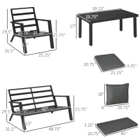 Outsunny 4 Piece Patio Furniture Set, Outdoor Conversation Set with Armchairs, Loveseat, Coffee Table and Cushions for Backyard, Poolside, Lawn and Garden, Black(m-3)