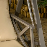 Outsunny 3-Seat Patio Swing Chair, Porch Swing Glider with Cushion, 3 Throw Pillows & Adjustable Canopy for Porch, Garden, Poolside, Backyard, Khaki(m-8)