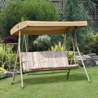 Outsunny 3-Seat Patio Swing Chair, Outdoor Canopy Swing Glider with Removable Cushion, Adjustable Shade and Weather Resistant Steel Frame, for Porch, Garden, Poolside, Backyard, Brown(m-12)