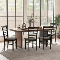 HOMCOM Wooden Dining Chairs Set of 4, Farmhouse Upholstered Kitchen Chairs with Rubber Wood Frame, Black and Gray(m-11)