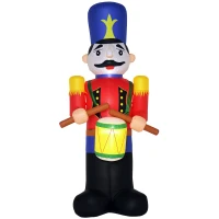 HOMCOM 8ft Christmas Inflatables Outdoor Decorations Nutcracker Toy Soldier with Drum, Blow-Up Yard Christmas Decor with LED Lights Display(m-1)